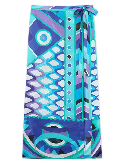 Pucci Vivara Print Cotton Wrap Maxi Skirt In Multi