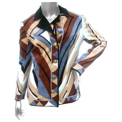 Pre-owned Pucci Emilio  Mod Velvet Print Italian Jacket C. 1970 In Gray