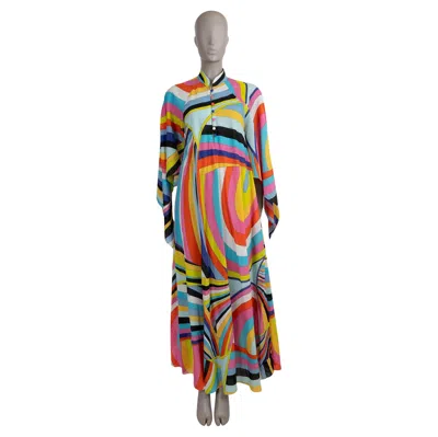 Pre-owned Pucci Emilio  Multi Cotton 2022 Iride Kaftan Maxi Dress S In Brown