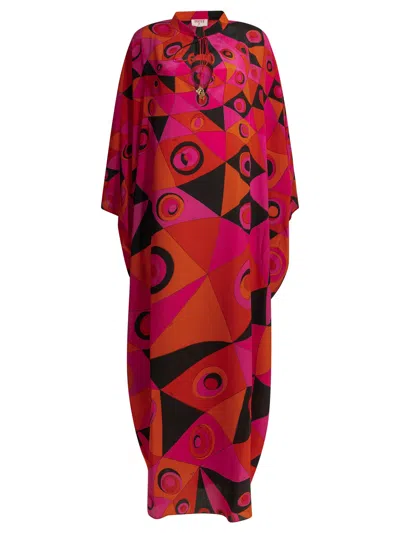 Pucci Emilio  Occhi Fuchsia Silk Caftan Dress In Multi