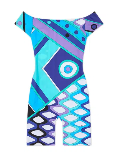 Pucci Vivara Iride-print Off-shoulder Playsuit In Animal Print