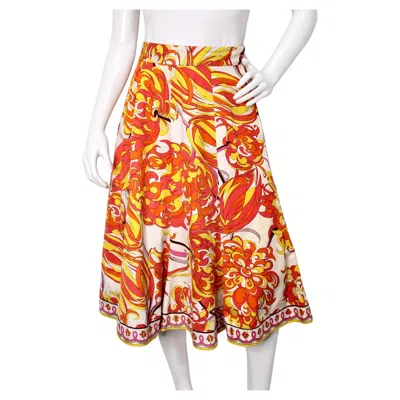 Pre-owned Pucci Emilio  Orange & Yellow Print Pleated Midi Skirt Circa 1960s