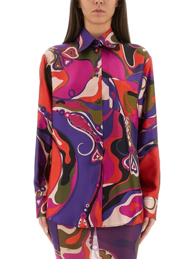 Pucci Emilio  Orchid Print Silk Shirt In Multicolor