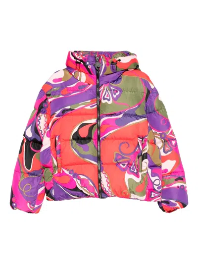 Pucci Emilio  Orchidee Print Down Jacket In Multi