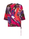 Pucci Orchidee Print Stretch Viscose Cape Blouse In Blue