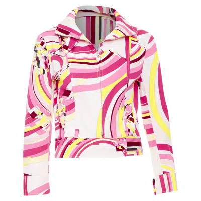 Pre-owned Pucci Emilio  Pink Psychedelic Swirl Graphic Zip Crop Jacket In Multi