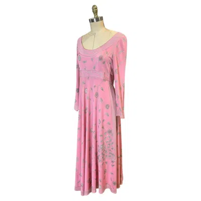 Pre-owned Pucci Emilio  Pink Silk Jersey Floral Print Empire Waist Maxi Dress, 1970s