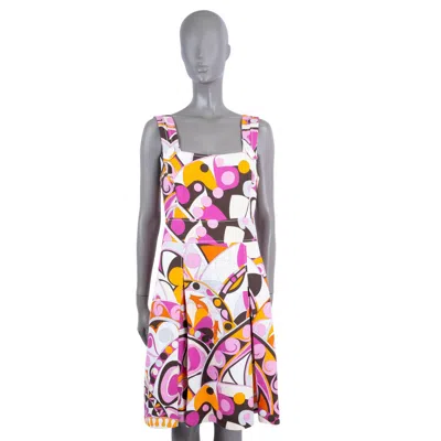 Pre-owned Pucci Emilio  Pink White Orange Cotton 2018 Sleeveless Box Pleated Dress 44 L