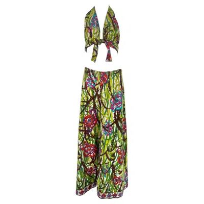 Pre-owned Pucci Emilio  Printed Cotton Jersey Palazzo Pant & Bra Beach Pajamas 4/15/1975 In Brown