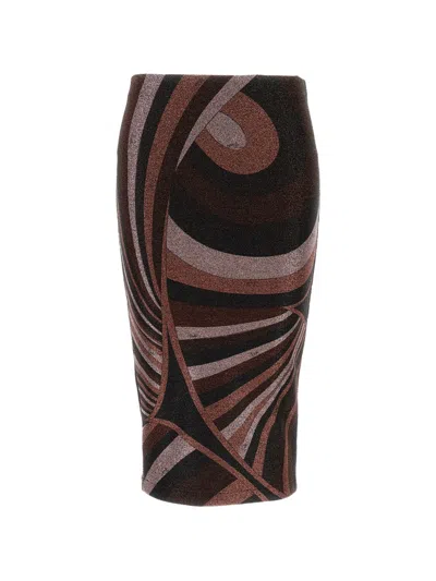 Pucci Emilio  Printed Midi Skirt In Brown