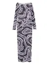 Pucci Abstract-print Long-sleeved Tulle Maxi Dress In Black