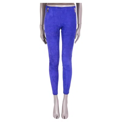 Pre-owned Pucci Emilio  Royal Blue Suede Zip Pockets Skinny Pants 40 S