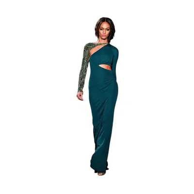Pre-owned Pucci Emilio  Runway Goddess Jeweled Cut-out Dress Gown In Blue