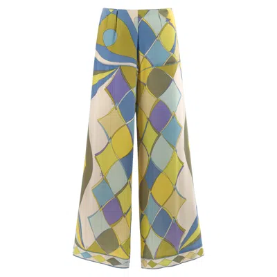 Pre-owned Pucci Emilio  Saks Fifth Avenue C.1960's Blue Geometric Print Silk Wide Leg Pants