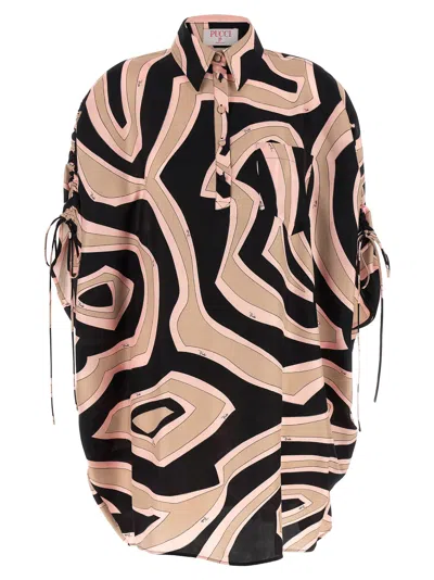 Pucci Labirinto Print Silk Shirt Kaftan Dress In Multi