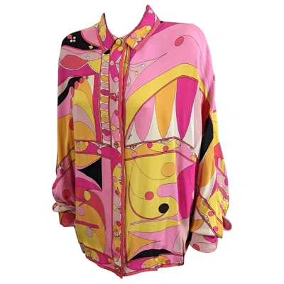 Pre-owned Pucci Emilio  Silk Crepe Bat Wing Blouse In Brown