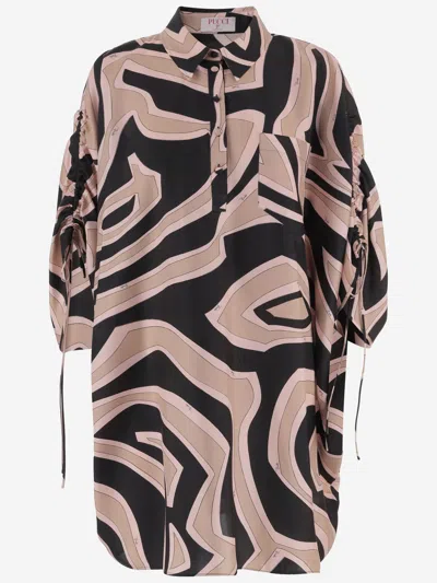Pucci Labirinto Print Silk Shirt Kaftan Dress In Multi
