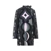 Pucci Geometric Pattern Long Sleeve High Neck Dress In Blue