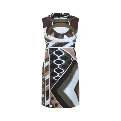 Pucci Emilio  Silk Twill Midi Dress In Multi
