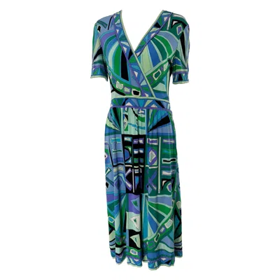 Pre-owned Pucci Emilio  Silk Vivara Print Dress In Greens & Blues From The 1960s 14