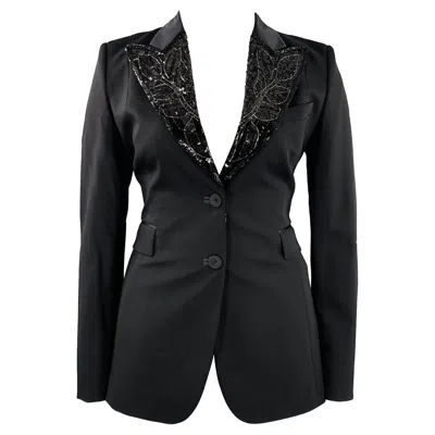 Pre-owned Pucci Emilio  Size 12 Black Wool Mohair Sequined Jacket Blazer
