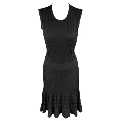 Pre-owned Pucci Emilio  Size L Black Ribbed Knit Virgin Wool Sleeveless Dress