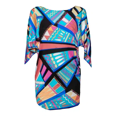 Pre-owned Pucci Emilio  S/s 2008 Silk Jersey Kaleidoscope Print Tunic Kaftan Style Dress 42 In Blue