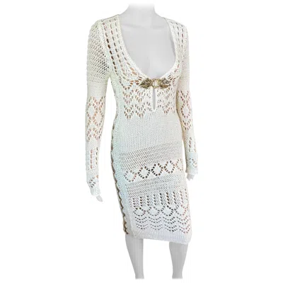 Pre-owned Pucci Emilio  S/s 2011 Embellished Cutout Crochet Open Knit Ivory Dress In White