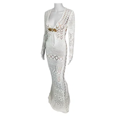 Pre-owned Pucci Emilio  S/s 2011 Runway Unworn Embellished Cutout Crochet Open Knit Dress In Gray