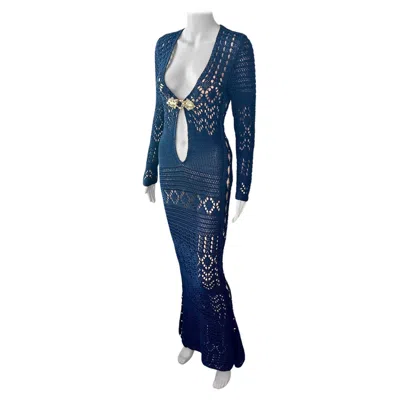 Pre-owned Pucci Emilio  S/s 2011 Runway Unworn Embellished Cutout Crochet Open Knit Dress In Purple