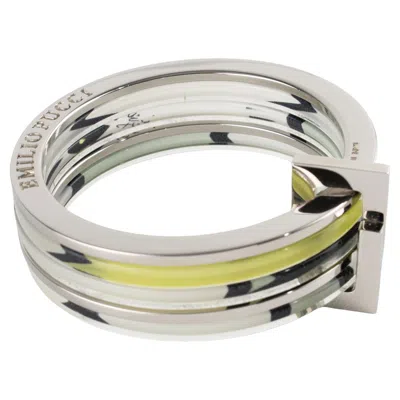 Pre-owned Pucci Emilio  Stacked Silvered Spacer Bracelet Bangle With Lucite And Silk In Multi