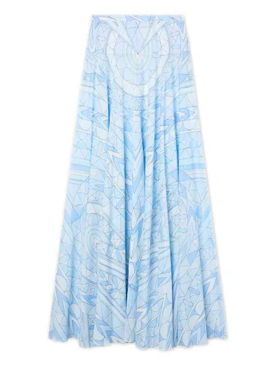 Pucci Strapless Cotton Bandeau Dress Geometric Motif In Blue