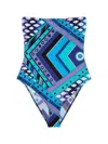 Pucci Vivara Print Geometric Strapless Swimsuit In Blue