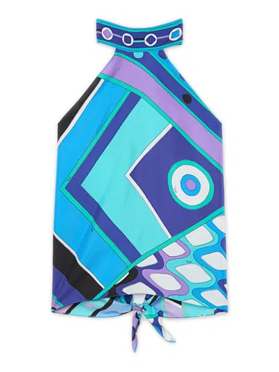 Pucci Vivara Print Halterneck Tie Back Top In Blue