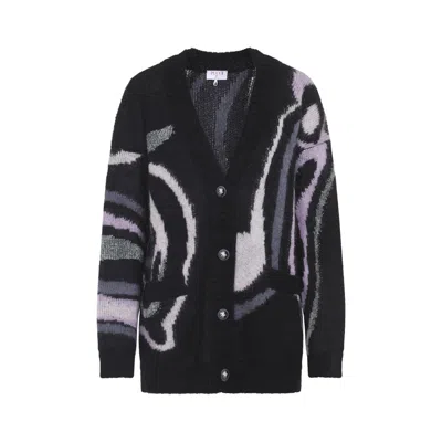 Pucci Long Sleeve V Neck Abstract Knit Cardigan In Black
