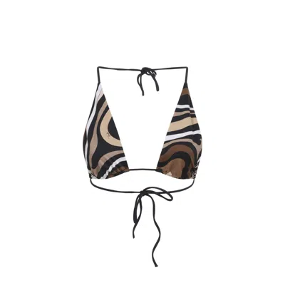 Pucci Triangle Halter Neck Adjustable Bikini Top In Brown