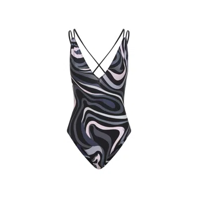 Pucci Abstract Pattern V-neck Bikini With Spaghetti Straps In Black