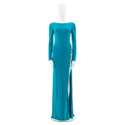 Pre-owned Pucci Emilio  Teal Evening Dress With Gold Embellishment In Green