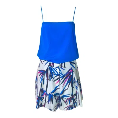 Pre-owned Pucci Emilio  Tropical Bamboo Signature Print Silk Top Shorts Suit Ensemble Set S In Blue