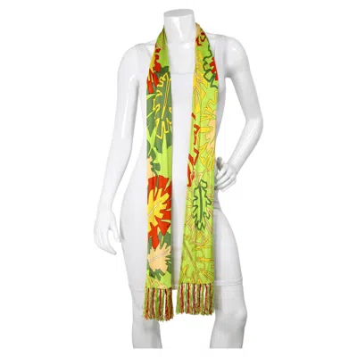 Pre-owned Pucci Emilio  Tropical Print Vintage Fringe Scarf In Sand