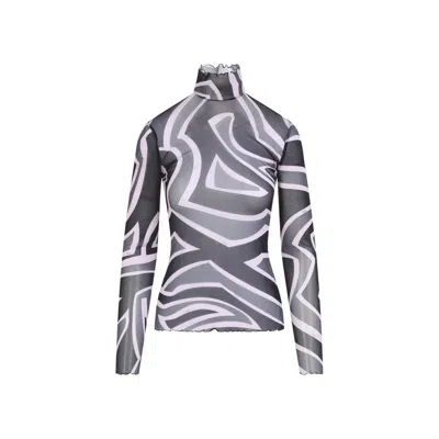 Pucci High Neck Long Sleeve Sheer Tulle Top In Multi