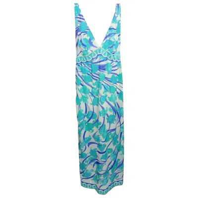 Pre-owned Pucci Emilio  Tulip And Ribbon Print Maxi For Formfit Rogers In Blue