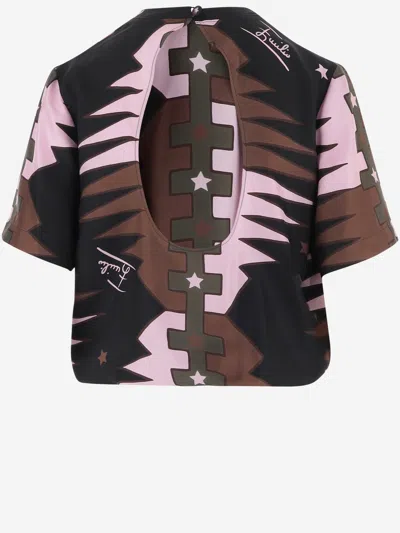 Pucci Emilio  Valdimontone Print Silk Twill Shirt In Brown