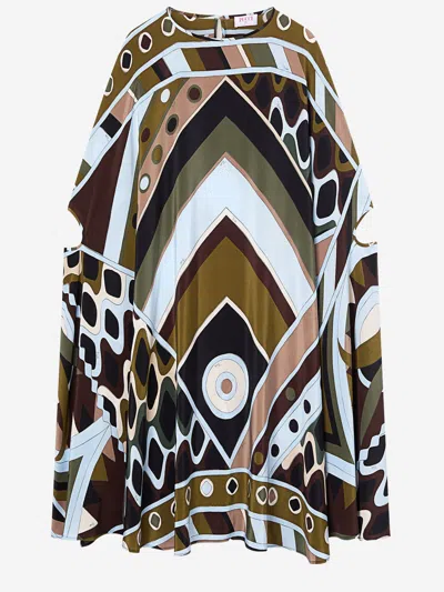 Pucci Emilio  Vivara Print Silk Dress In Brown