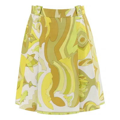 Pre-owned Pucci Emilio  Vtg 1960's Multicolor Signature Op Art Print A-line Pleated Skirt In Sand