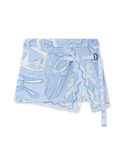 Pucci Angoli Motif Wrap Mini Skirt Belt In Blue