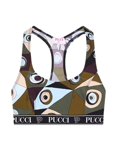 Pucci Eye Print Sport Bra In Green