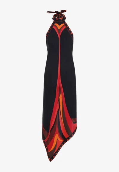 Pucci Fari Print Halterneck Midi Satin Dress In Multi