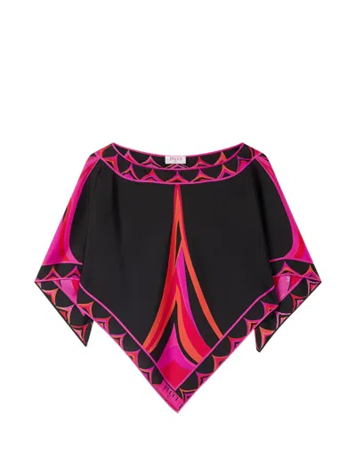 Pucci Fuchsia And Black Fari-print Silk Twill Kaftan Top In Multi