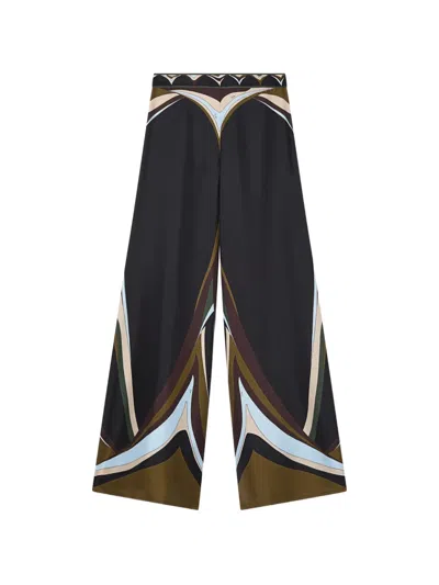Pucci Fari-print Silk Palazzo Pants In Black